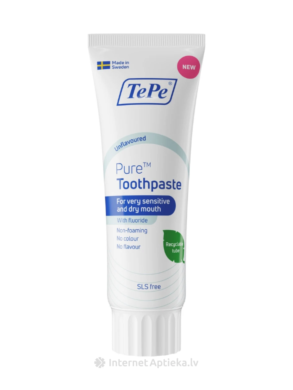 TePe PURE zobu pasta  jutīgai-sausai mutei, bez garšas, 75 ml | internetaptieka.lv