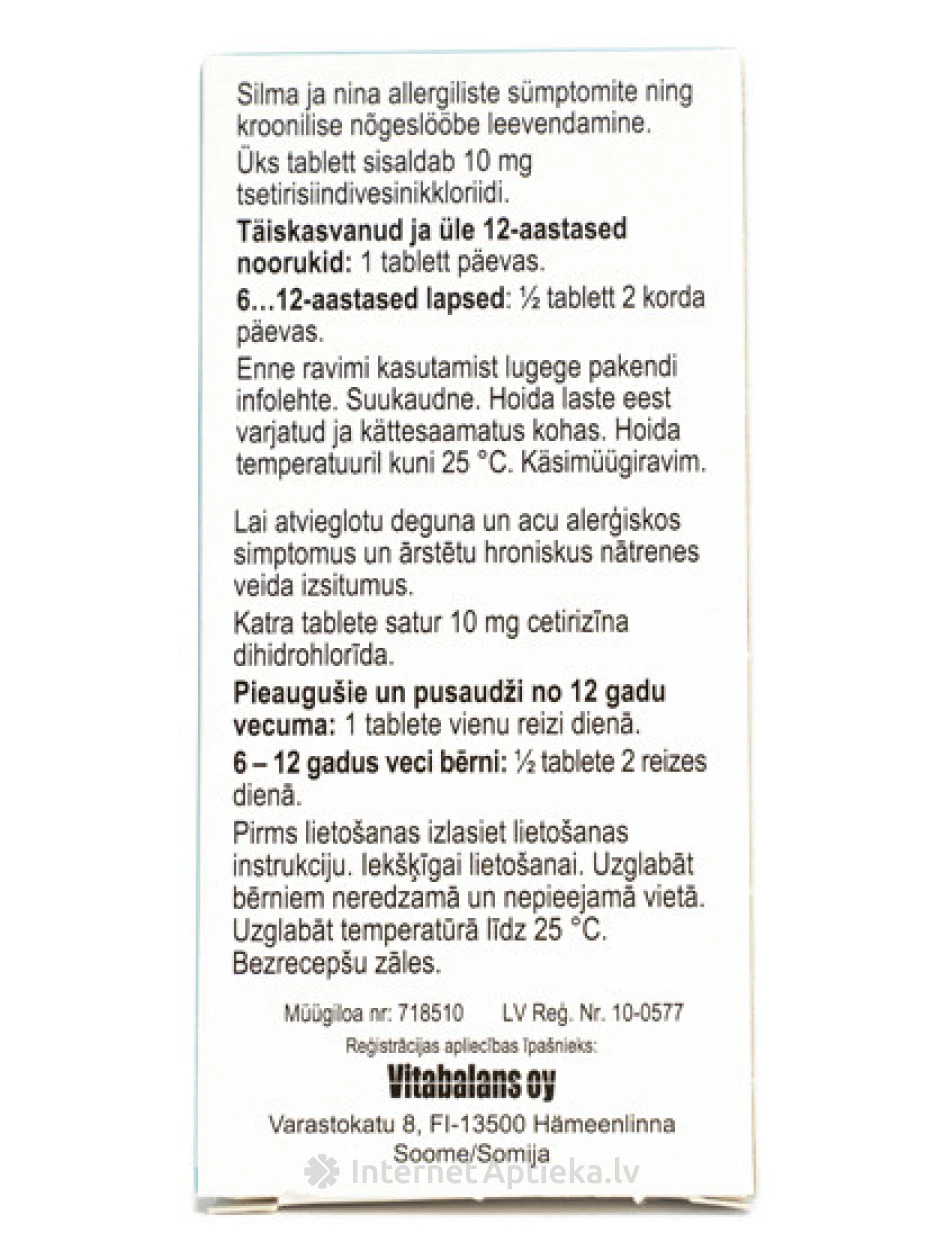 Cetrix 10 mg, 10 tabletes | internetaptieka.lv