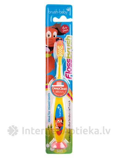 Brush-baby Toothbrush Flossbrush, kollane, 6+ aastat, 1 tk | internetaptieka.lv