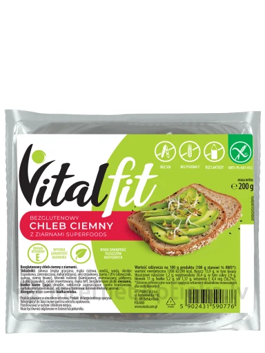 Incola Vitalfit безглютеновый темный цельнозерновой хлеб, 200 г | internetaptieka.lv