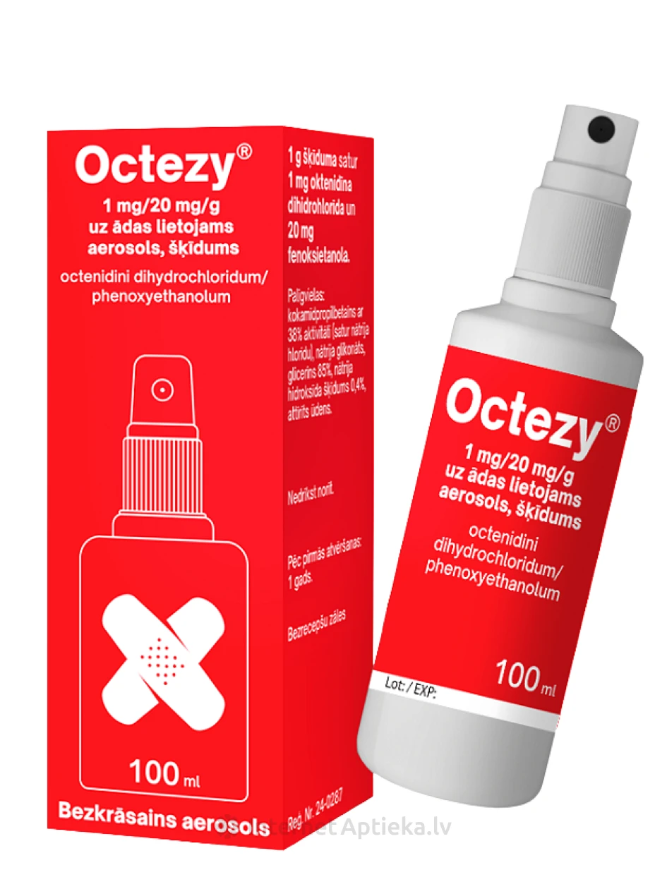 Octezy 1 mg/20 mg/g uz ādas lietojams aerosols šķīdums, 100 ml | internetaptieka.lv