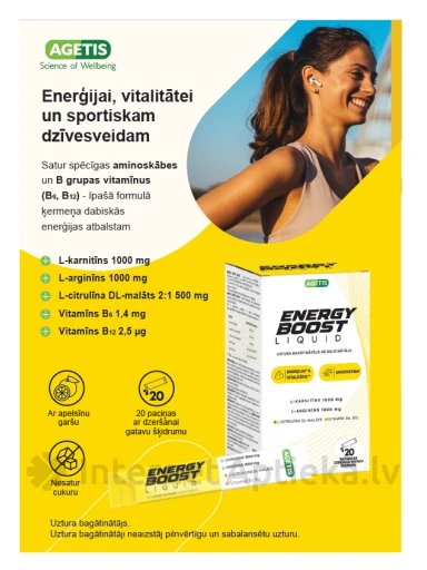 Agetis ENERGY BOOST LIQUID joogivalmis vedeliku kotikesed, 20 tk. | internetaptieka.lv