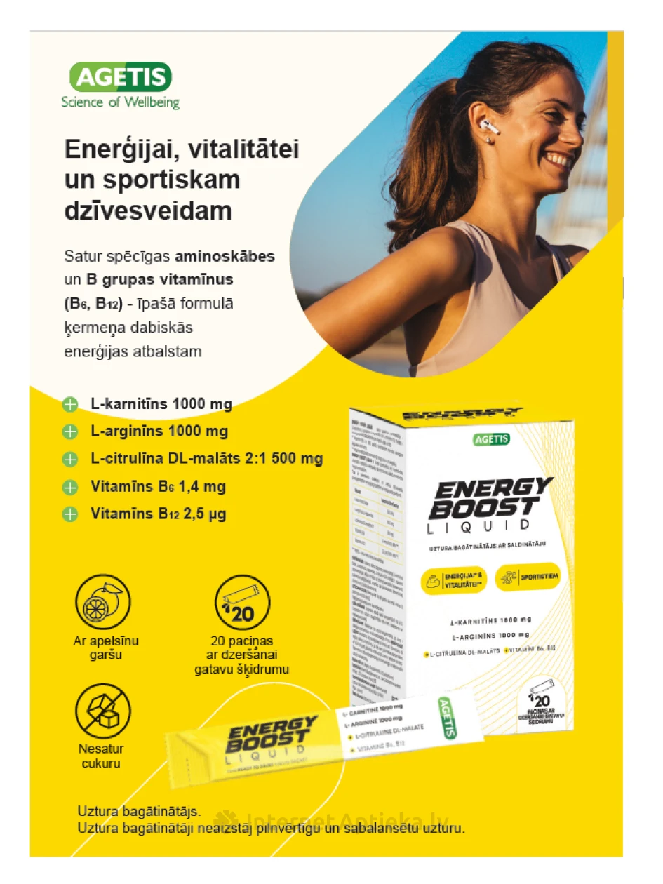 Agetis ENERGY BOOST LIQUID joogivalmis vedeliku kotikesed, 20 tk. | internetaptieka.lv