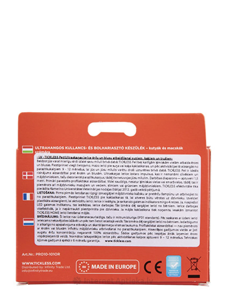 TICKLESS PET ультразвуковое устройство от блох и клещей для собак, кошек, оранжевое, 1 шт. | internetaptieka.lv