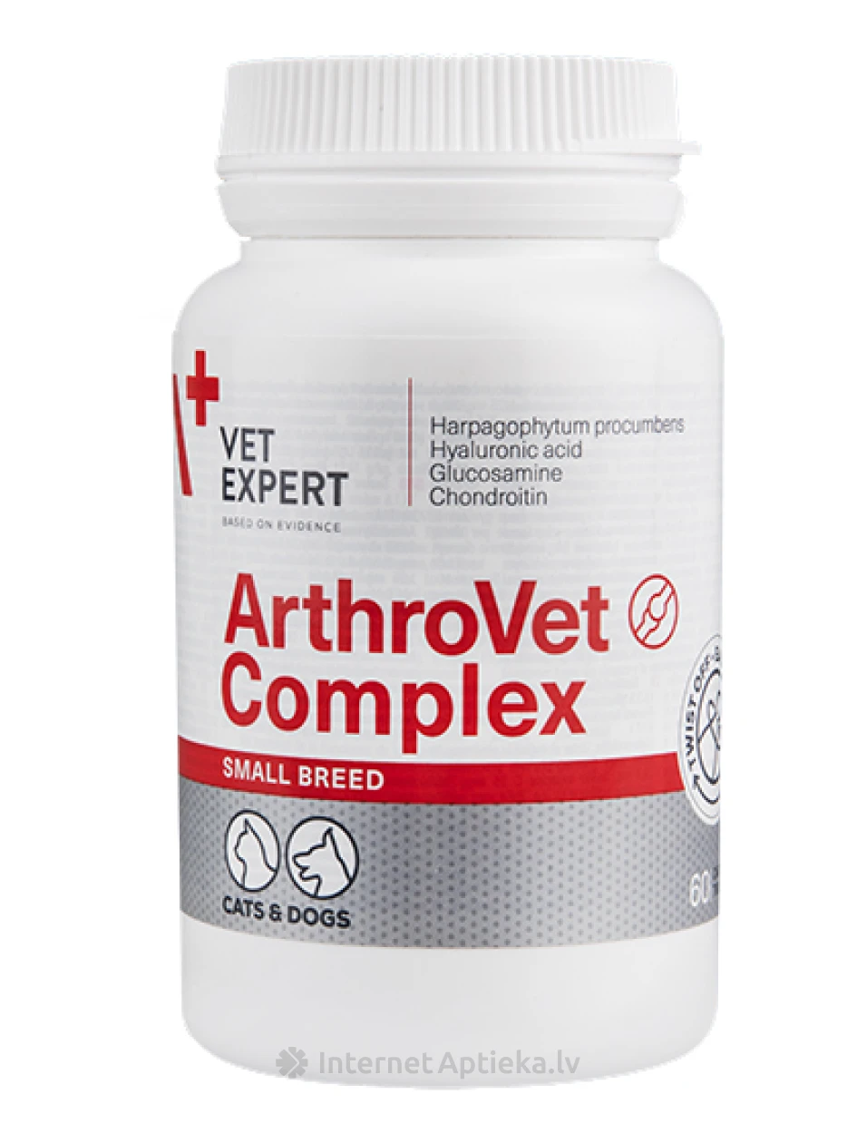 VetExpert Arthrovet Complex для здоровья суставов у маленьких кошек, собак, 60 капсул | internetaptieka.lv