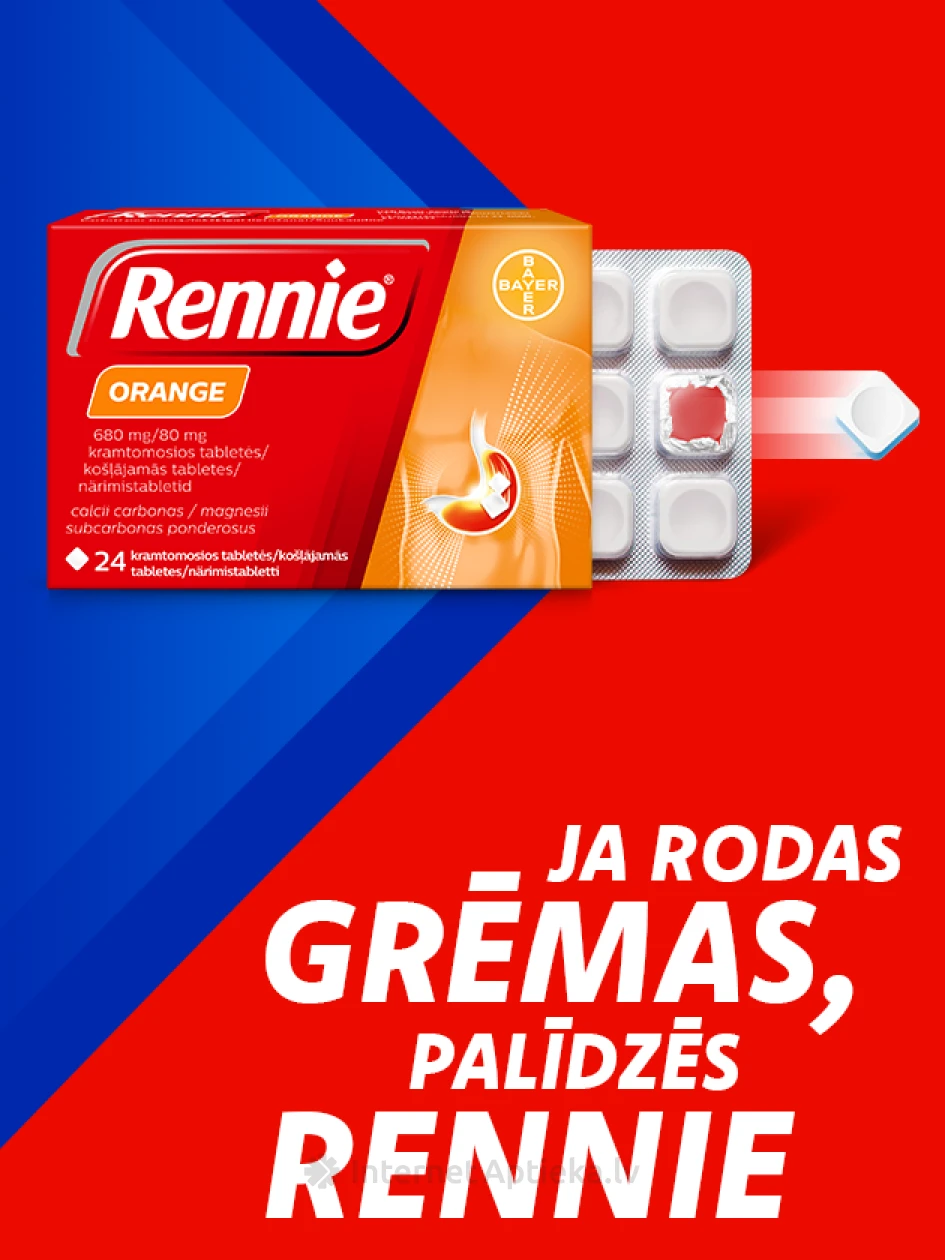 Rennie Orange 680 mg/80 mg, 24 таблеток | internetaptieka.lv