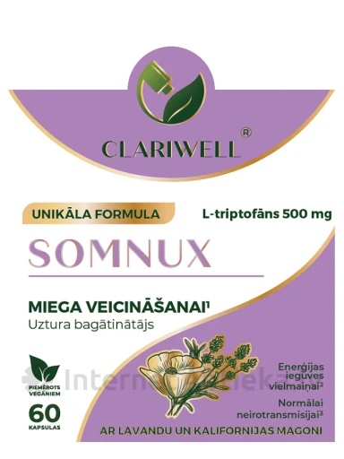 CLARIWELL Somnux, 60 kapsulas | internetaptieka.lv