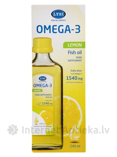 Lysi Omega-3 рыбий жир с лимонным вкусом, 240 мл (Исландия) | internetaptieka.lv