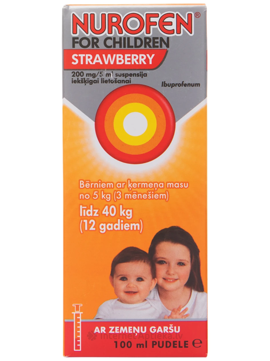 Nurofen суспензия для детей, с клубничным вкусом, 100 мл | internetaptieka.lv