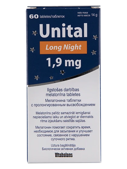 Unital Melatonīns Long night 1.9 mg, 60 tabletes