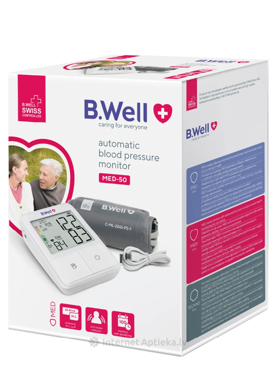 B.Well MED-50 automātiskais asinsspiediena mērītājs ar 3AVG tehnoloģiju | internetaptieka.lv