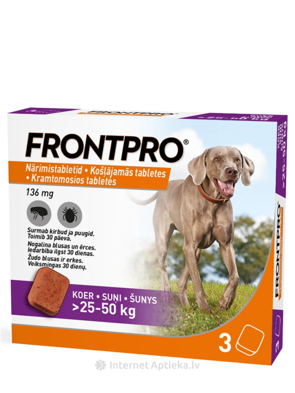 Frontpro 136 mg suņiem >25-50kg XL, 3 tabletes | internetaptieka.lv