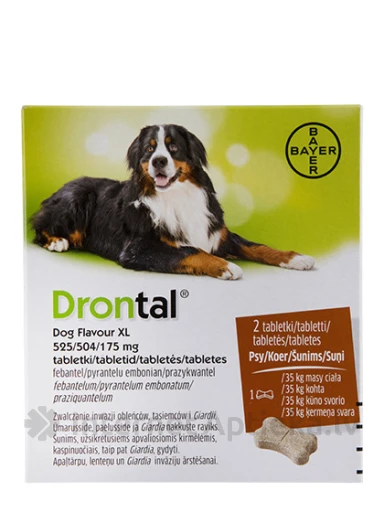 Drontal Dog Flavour XL антигельминтные таблетки для собак, 525/504/175мг, 2 таблетки | internetaptieka.lv