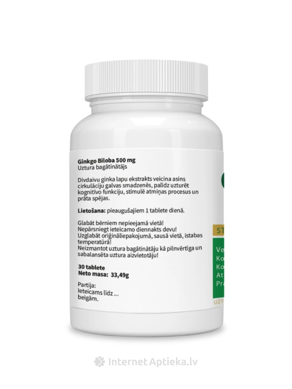 Ginkgo Biloba 500 mg tabletid, 30 tk. | internetaptieka.lv