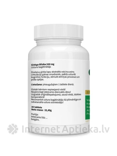 Ginkgo Biloba 500 mg tabletid, 30 tk. | internetaptieka.lv