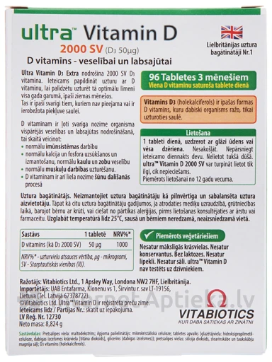 VITABIOTICS ultra Vitamin D 2000 SV, 96 tabletes | internetaptieka.lv