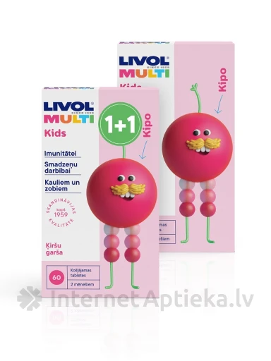 LIVOL Multi kids со вкусом вишни 1+1, 60 таблеток | internetaptieka.lv