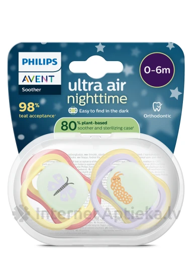 Philips Avent Соска-пустышка Ultra Air Night, 0-6 м., 2 шт. | internetaptieka.lv