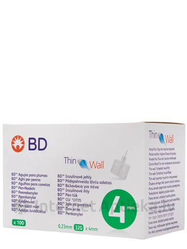 BD Thin Wall 4MM Иглы для инъекций инсулина, 0.23 мм x 4 мм, 32 г, 100 шт. | internetaptieka.lv