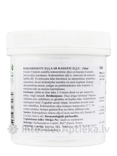 Herbamedicus KOKOSRIEKSTU EĻĻA ar kaņepēm, 250 ml | internetaptieka.lv