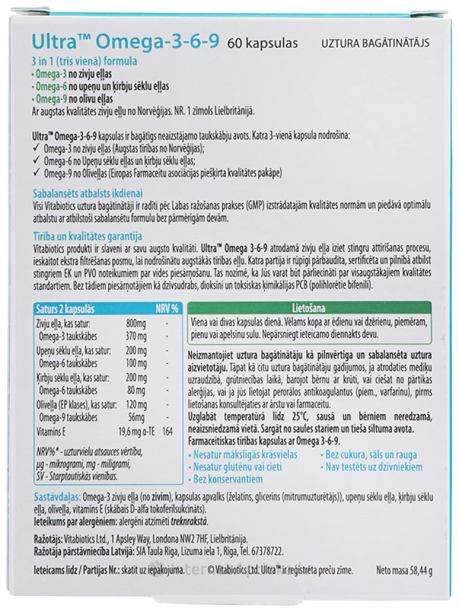 vitabiotics Ultra Omega 3-6-9, 60 kapsulas | internetaptieka.lv
