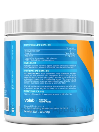 VPLAB Collagen Peptides Orange, 300 гр | internetaptieka.lv