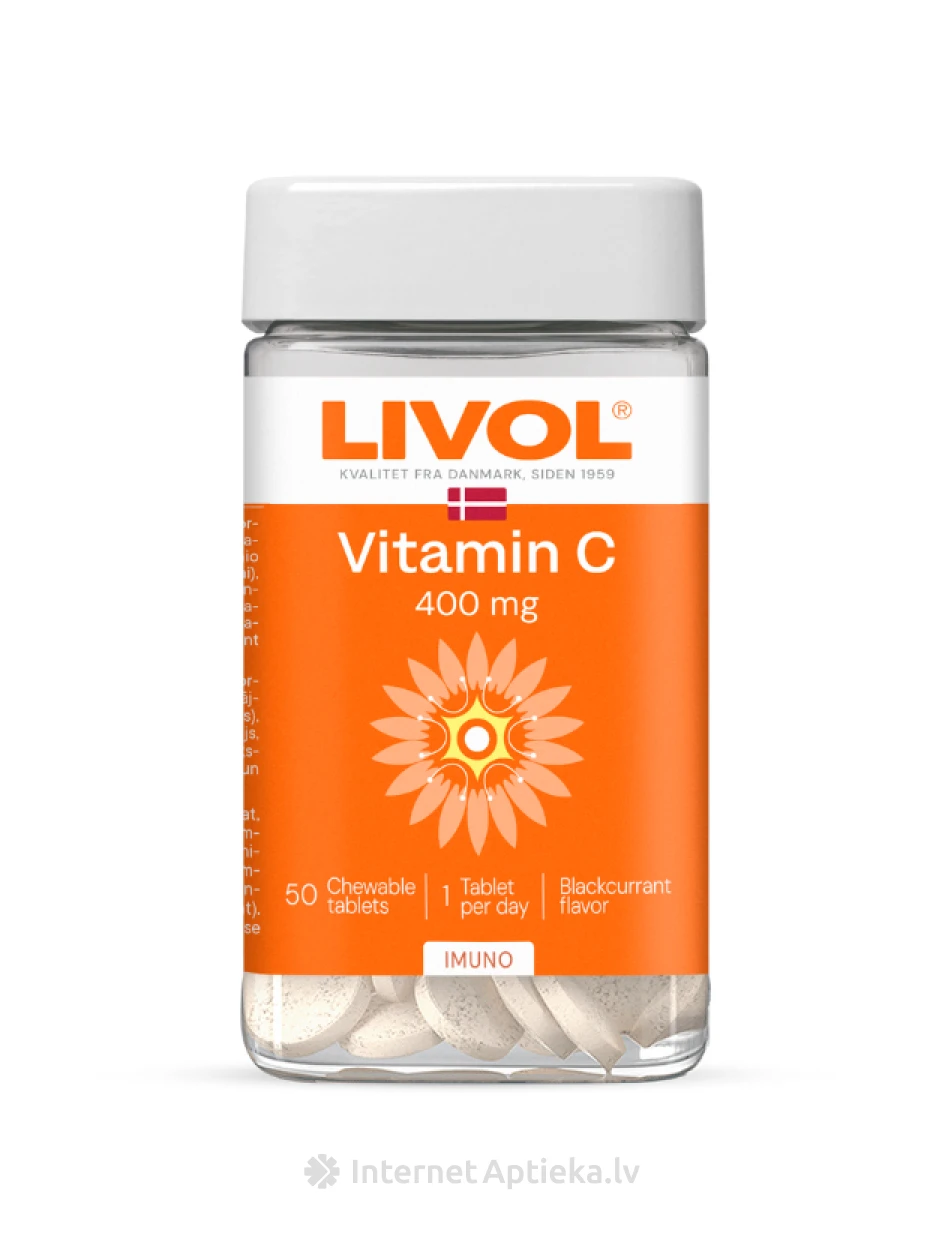 LIVOL EXTRA C-vitamiin 400 mg mustsõstra maitsega, 50 tabletti | internetaptieka.lv