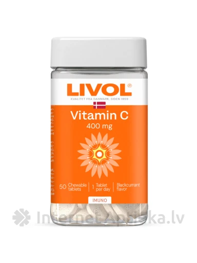 LIVOL EXTRA C-vitamiin 400 mg mustsõstra maitsega, 50 tabletti | internetaptieka.lv