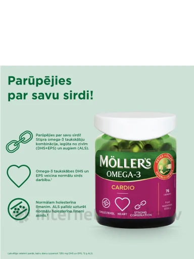 Möller′s Omega-3 Cardio zivju eļļa., 76 kapsulas | internetaptieka.lv