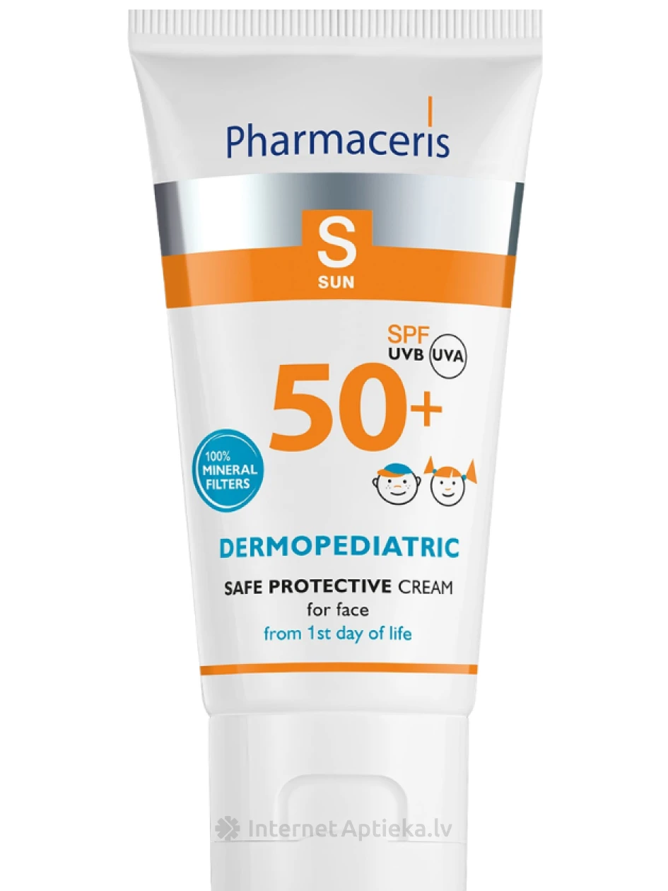 PHARMACERIS S aizsargājošs sejas krēms bērniem SPF50+ ar minerāliem filtriem, 50 ml | internetaptieka.lv