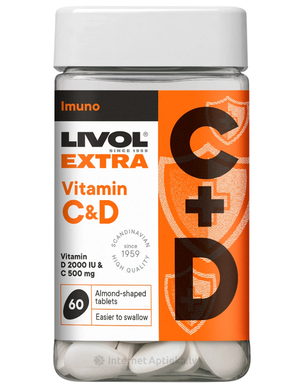 LIVOL EXTRA Vitamīni C&D, 60 tabletes | internetaptieka.lv