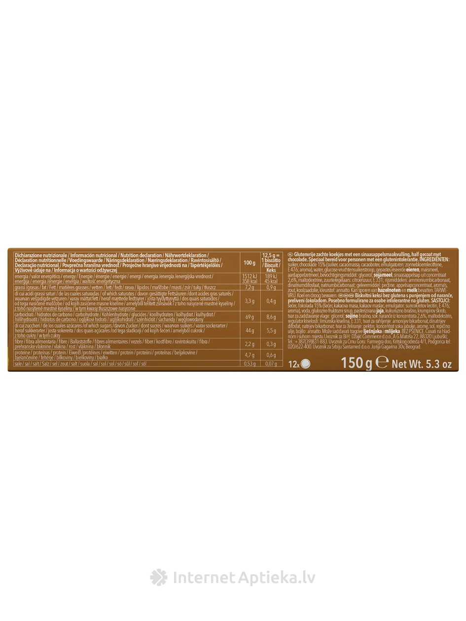 Schär Orangino безглютеновое печенье с апельсиновой начинкой, 150 г | internetaptieka.lv