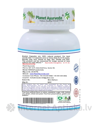 Planet Ayurveda® Brahmi Organic, 60 kapsulas | internetaptieka.lv