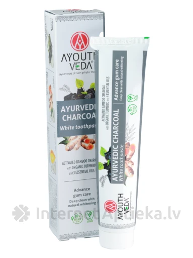 AYRVEDIC CHARCOAL WHITE зубная паста, 100 г | internetaptieka.lv