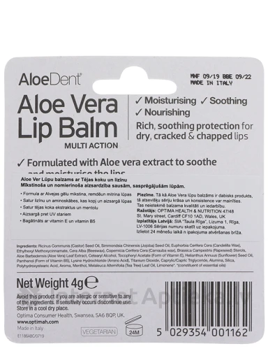 AloeDent Aloe Vera Lūpu balzams ar alveju, 4 g | internetaptieka.lv