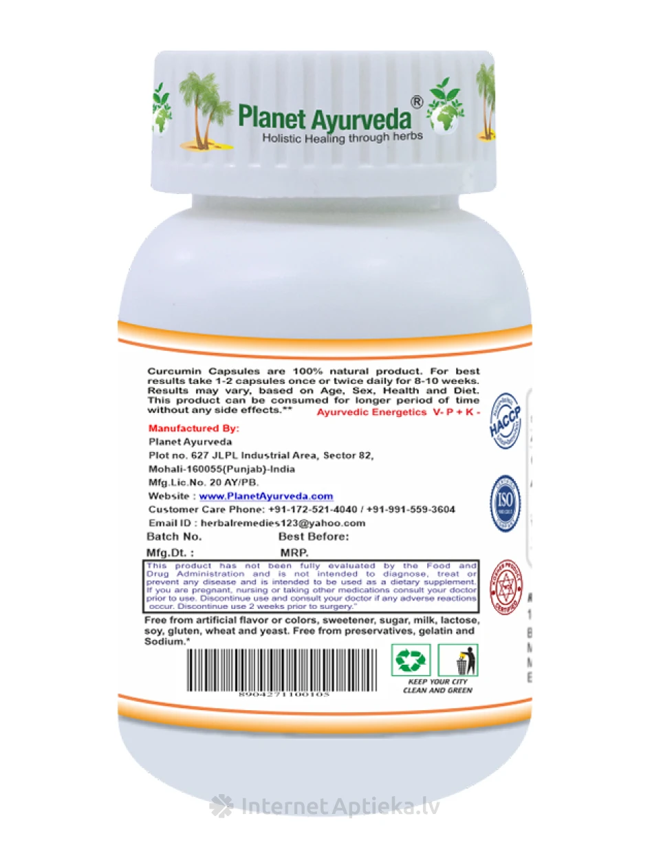 Planet Ayurveda® Kurkumas sakne 95% Organic, 60 kapsulas | internetaptieka.lv