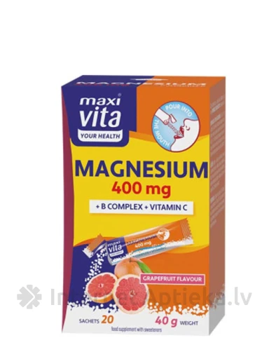 Magnesium 400 mg + B complex + vitamin C paciņas, 20 gb. | internetaptieka.lv