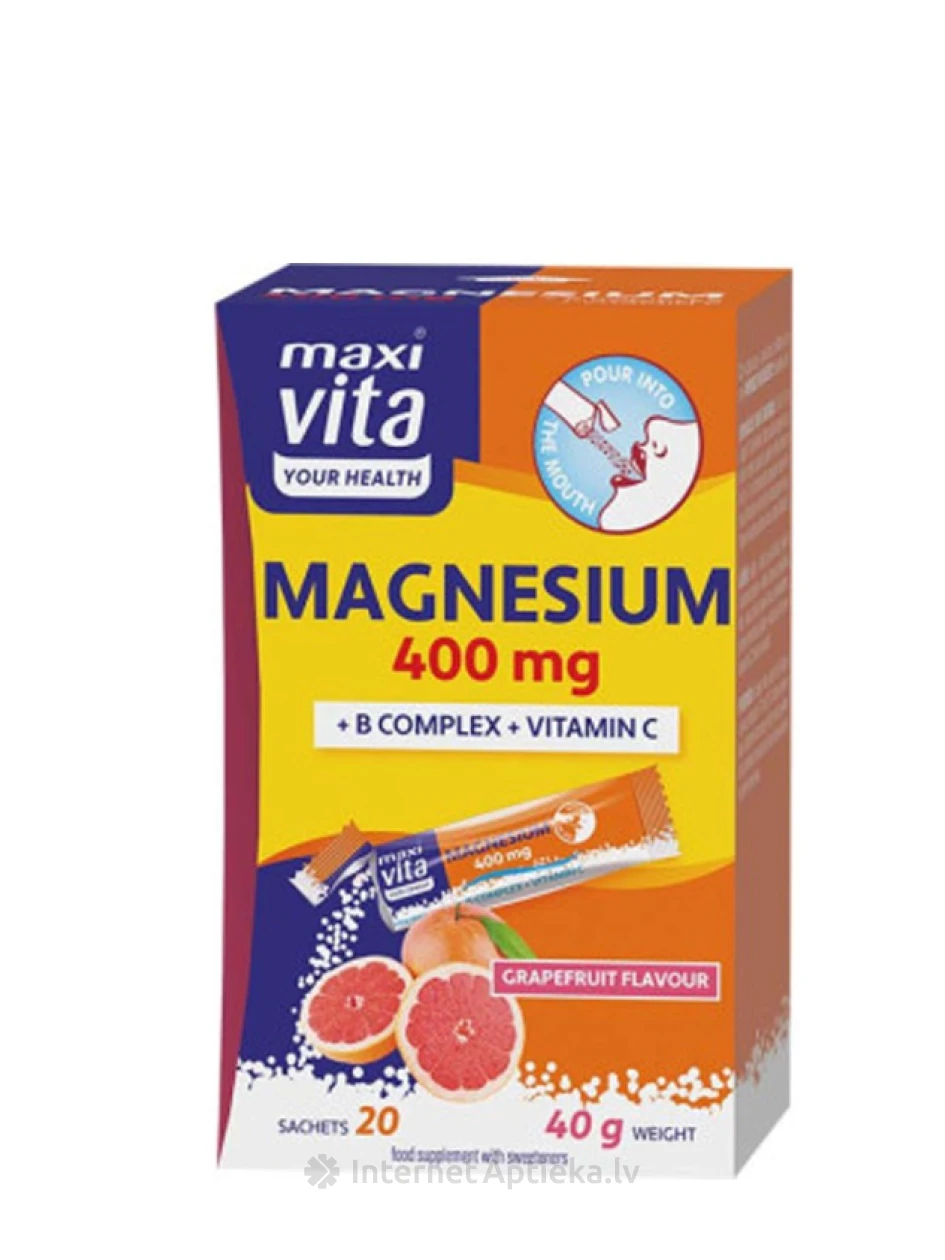 Magnesium 400 mg + B complex + vitamin C paciņas, 20 gb. | internetaptieka.lv