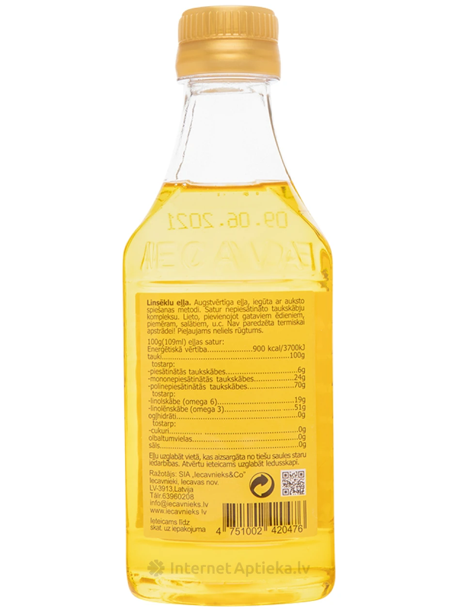 Linsēklu eļļa auksti spiesta, 200 ml | internetaptieka.lv