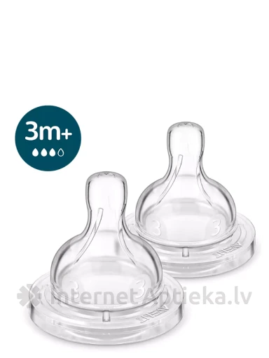PHILIPS AVENT Pudeļu silikona knupīši vidēja plūsma 3m+, 2 gb. | internetaptieka.lv