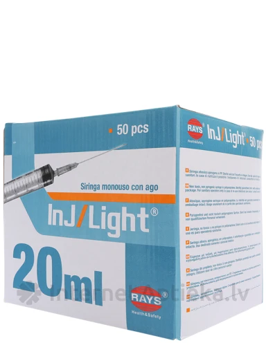 Rays Šļirce 20 ml, 21 g, ar adatu 0.8 x 38 mm, 50 gb. | internetaptieka.lv