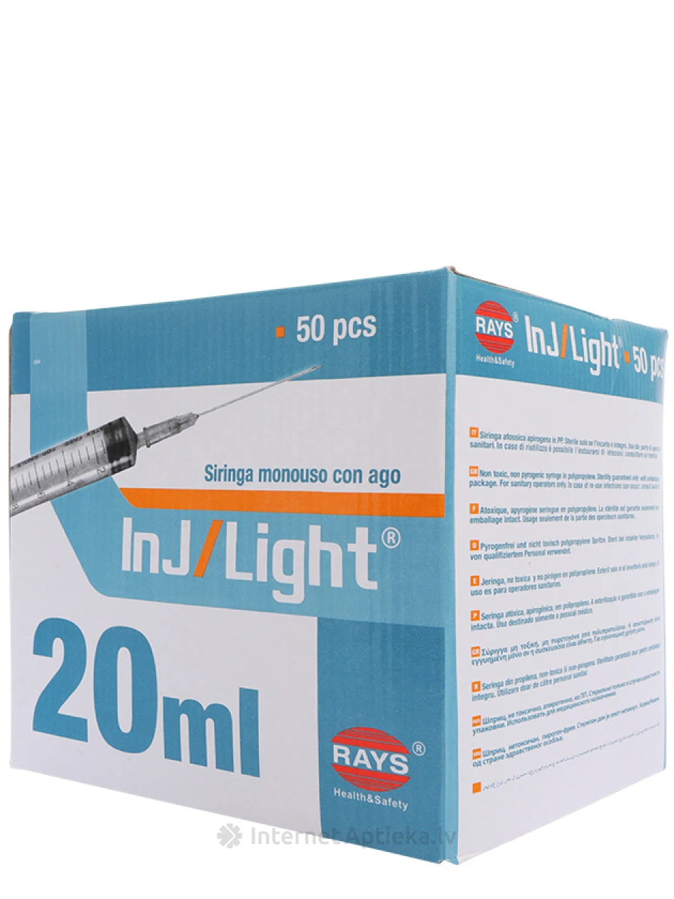 Rays Šļirce 20 ml, 21 g, ar adatu 0.8 x 38 mm, 50 gb. | internetaptieka.lv