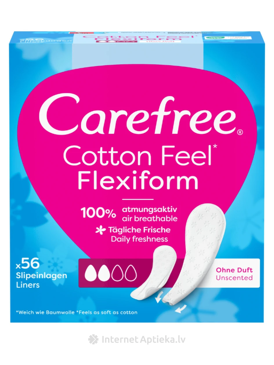 CAREFREE  Ежедневные прокладки "Cotton Flexi Form", 56 шт. | internetaptieka.lv