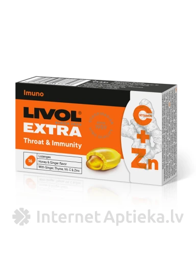 LIVOL EXTRA Throat & Immunity Ginger - Honey, 16 пастилок | internetaptieka.lv