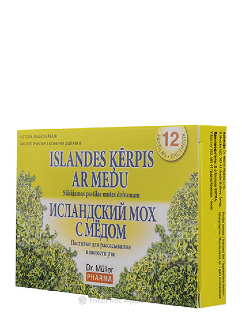 Dr.Muller пастилки с медом и исландским мхом, 12 шт | internetaptieka.lv