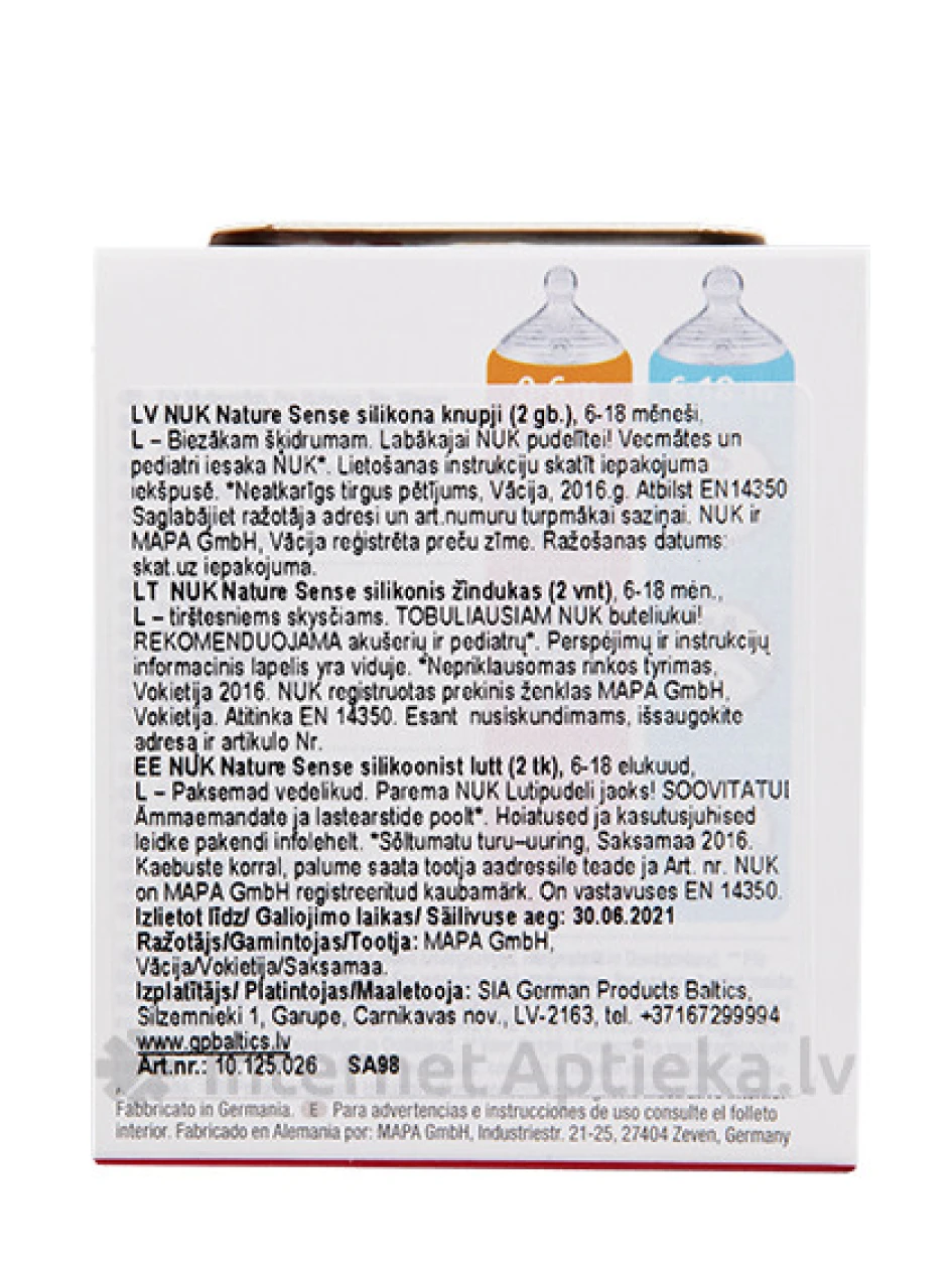 Nuk Nature Sense pudeli lutt pudrule 6-18m, 2 tk. | internetaptieka.lv