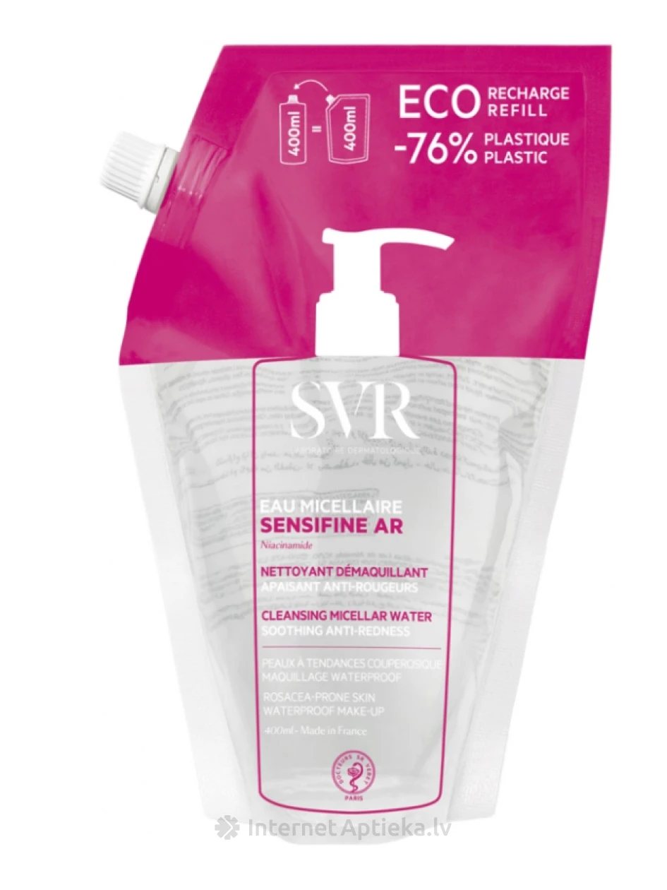SVR SENSIFINE AR EAU MICELLAIRE очищающая мицеллярная вода для чувствительной кожи Refill, 400 ml | internetaptieka.lv