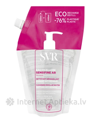 SVR SENSIFINE AR EAU MICELLAIRE очищающая мицеллярная вода для чувствительной кожи Refill, 400 ml | internetaptieka.lv