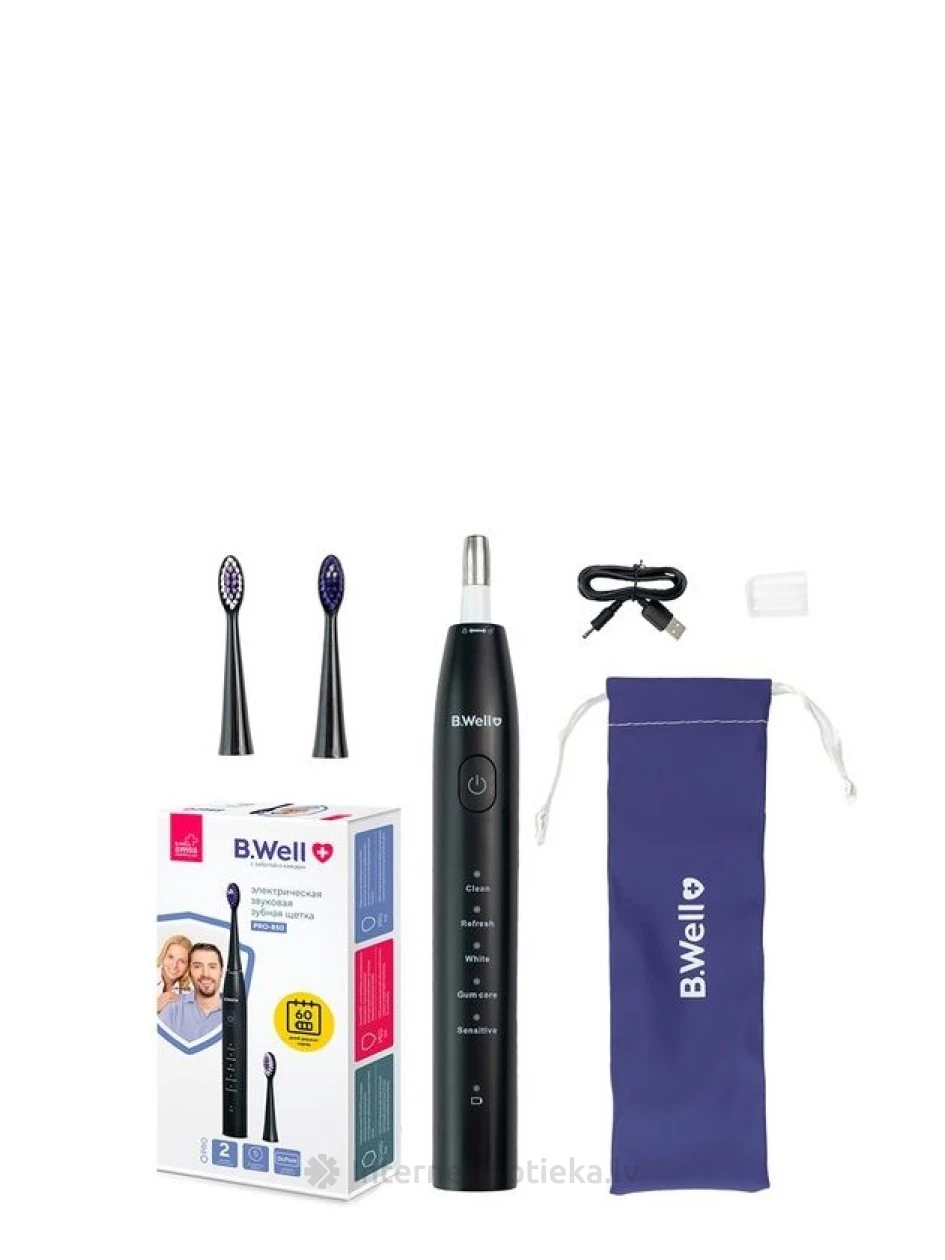 B.Well PRO-850 Sonic elektriskā zobu birste Melna | internetaptieka.lv