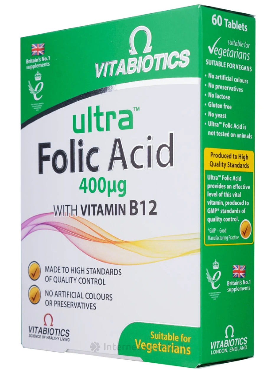 Ultra Folic acid 132mg + B12, 60 таблеток | internetaptieka.lv